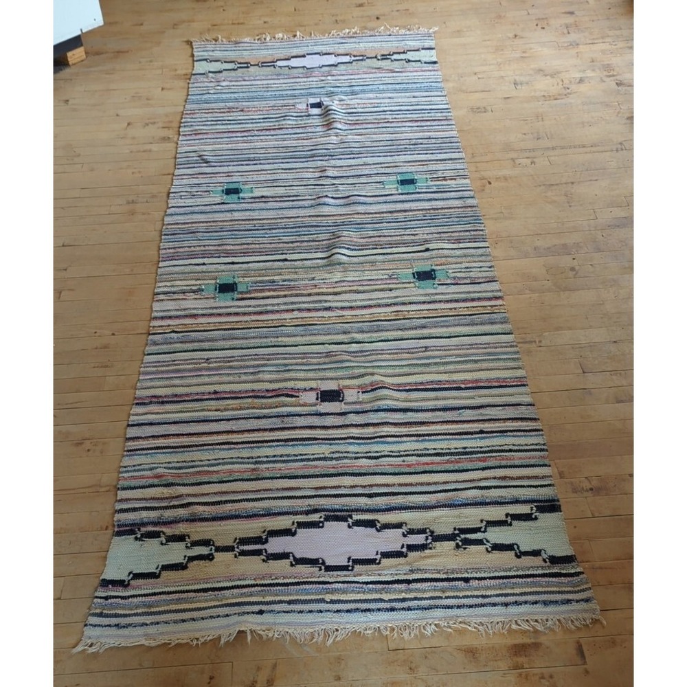 Antique Imported Swedish HandMade Rag Rug Runner (42 x 115 inches ) LARGE!!